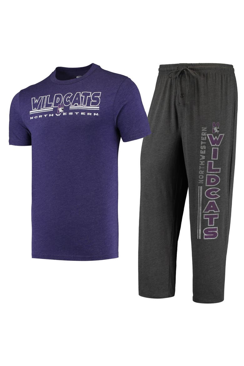 Men's Concepts Sport Heathered Charcoal/Purple Northwestern Wildcats Meter T-Shirt & Pants Sleep Set, Alternate, color, Heather Charcoal