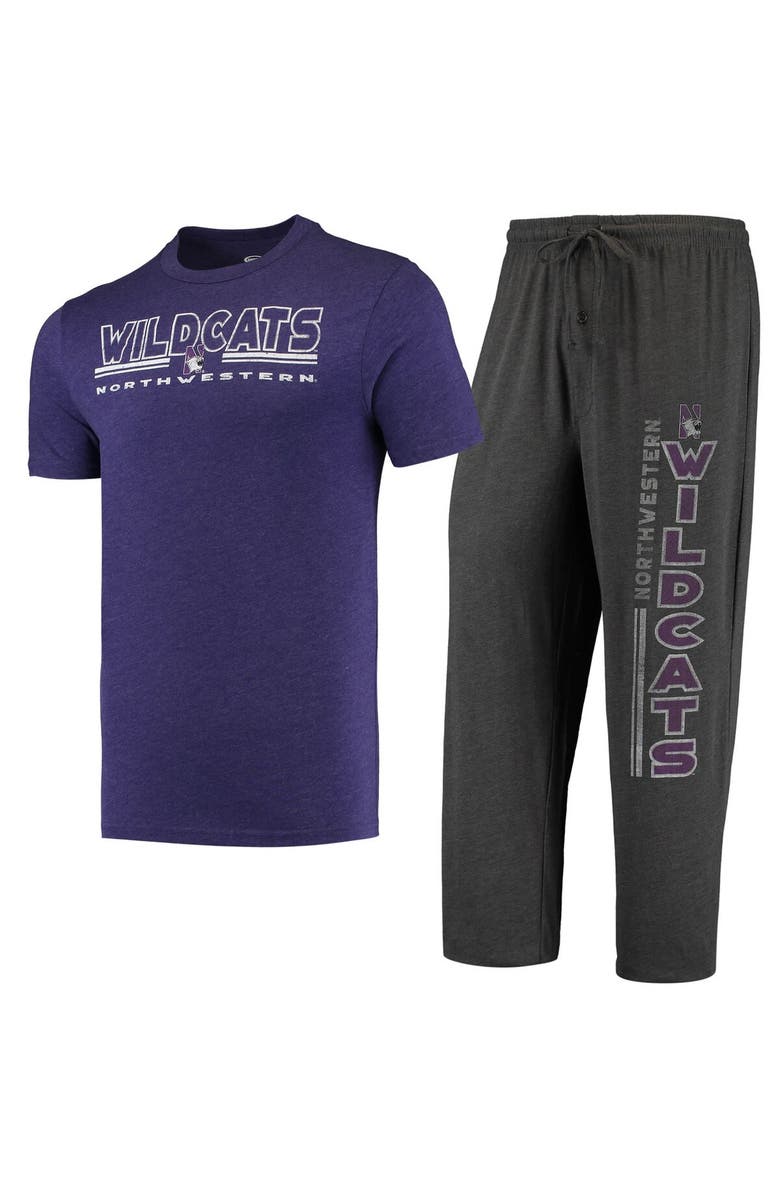 CONCEPTS SPORT Men's Concepts Sport Heathered Charcoal/Purple Northwestern Wildcats Meter T-Shirt & Pants Sleep Set, Alternate, color, Heather Charcoal