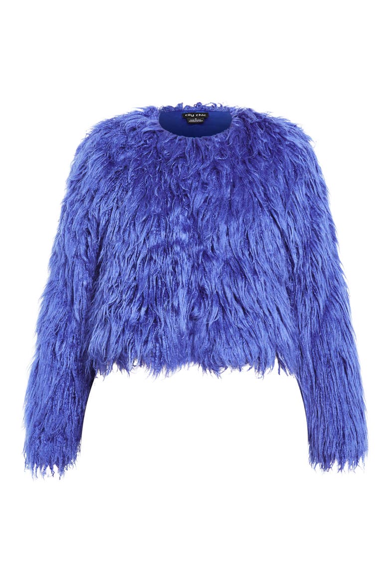 Blakely Faux Fur Crop Jacket, Alternate, color, DAZZLING BLUE