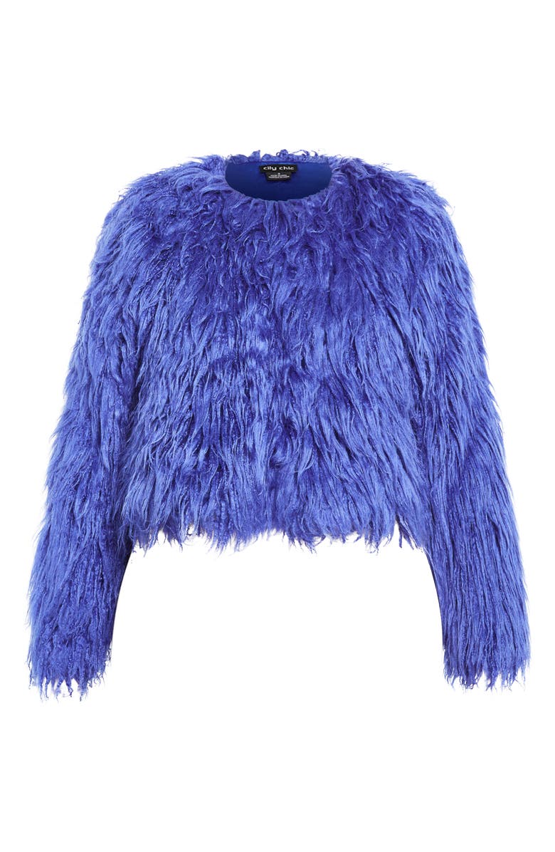 City Chic Blakely Faux Fur Crop Jacket, Alternate, color, Dazzling Blue