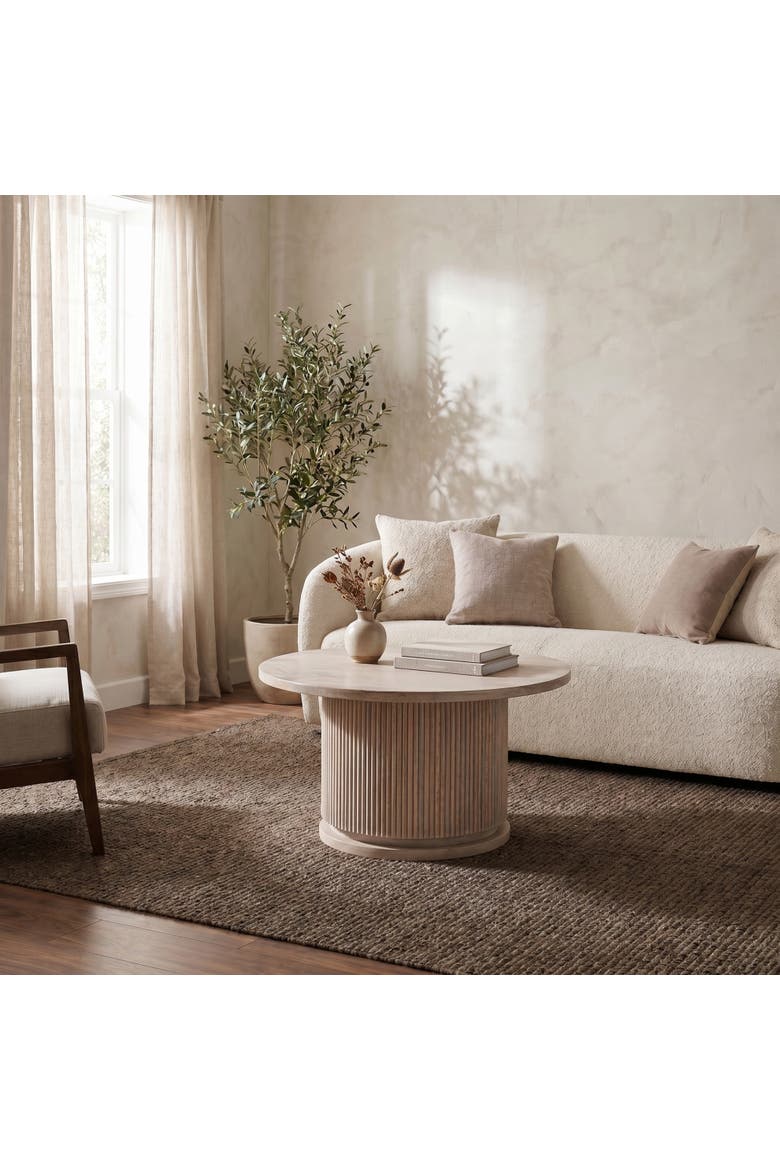 Round Pedestal Coffee Table with Ribbed Base, Alternate, color, Natural