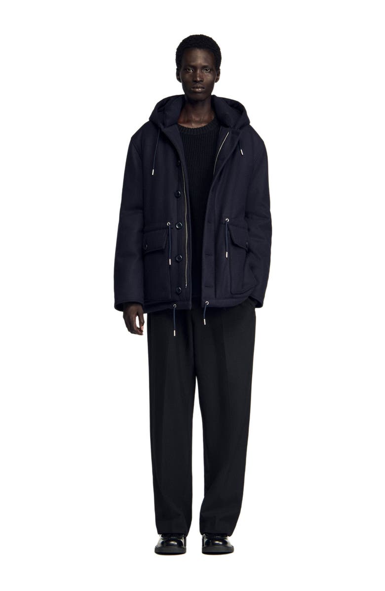 SANDRO Hooded wool parka, Alternate, color, Navy Blue