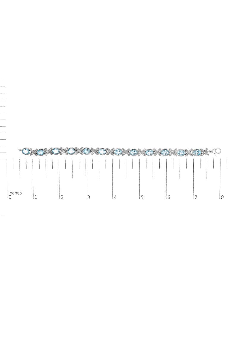 Silver Oval Blue Topaz Diamond Butterfly Link Bracelet -   Inches, Alternate, color, White