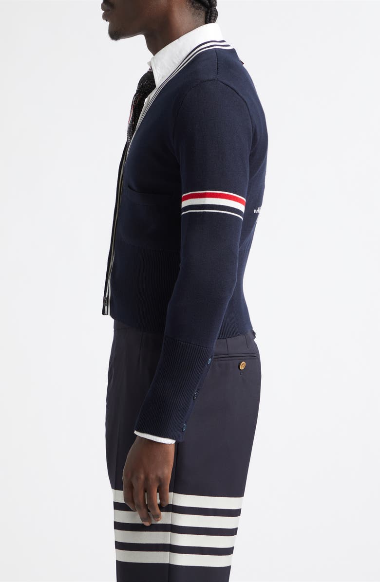 Thom Browne Sailboat Jacquard Cotton Cardigan, Alternate, color, Navy
