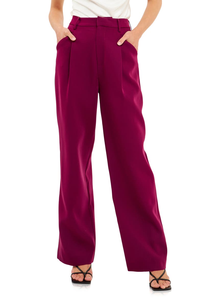 Classic Pleated Suit Trousers, Main, color, BERRY VIOLET