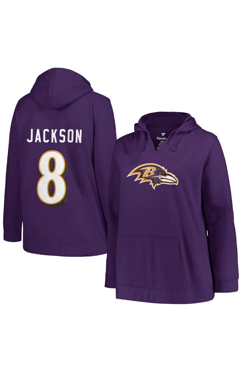 PROFILE Women's Profile Lamar Jackson Purple Baltimore Ravens Plus Size Player Name & Number Pullover Hoodie, Main, color, Purple