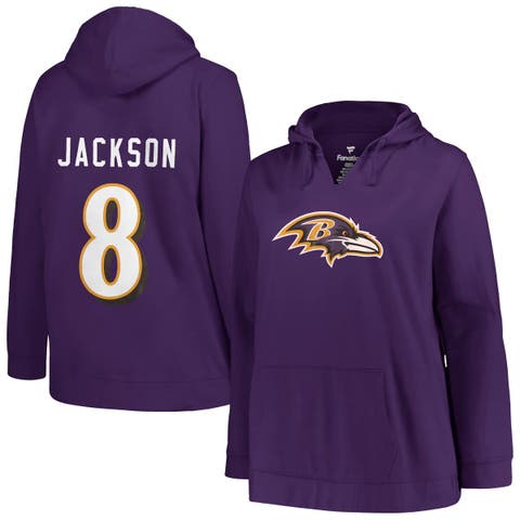 Women's Profile Lamar Jackson Purple Baltimore Ravens Plus Size Player Name & Number Pullover Hoodie