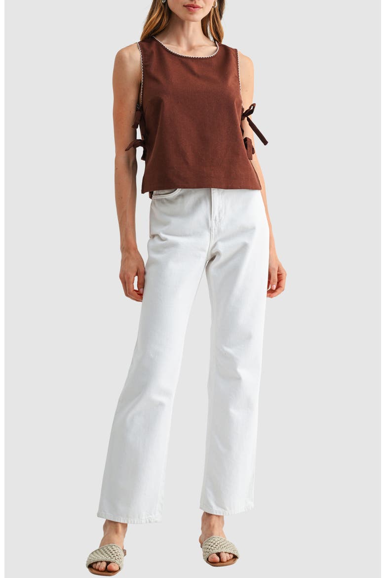 Side Tie Cotton & Linen Shell, Alternate, color, CHOCOLATE OATMEAL