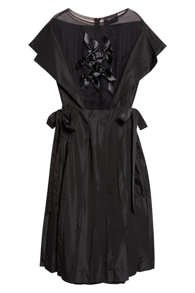 Sheer Pleated Bow Dress, Alternate, color, BLACK/ BLACK