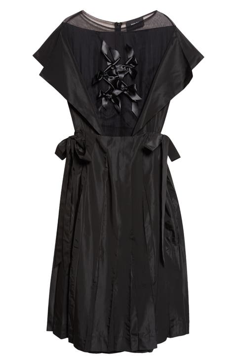 Sheer Pleated Bow Dress