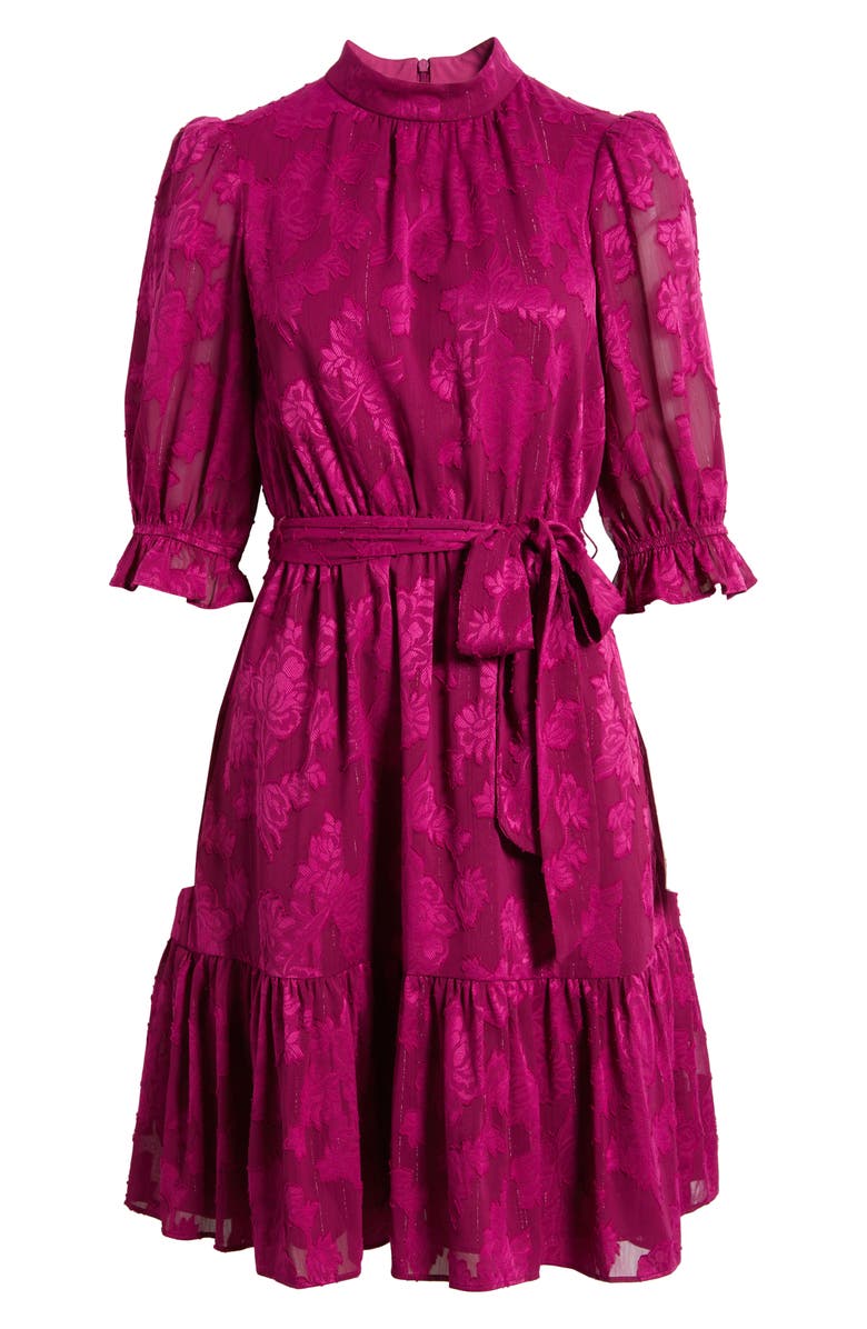 Eliza J Floral Jacquard Metallic Stripe Chiffon Dress, Alternate, color, Fuchsia