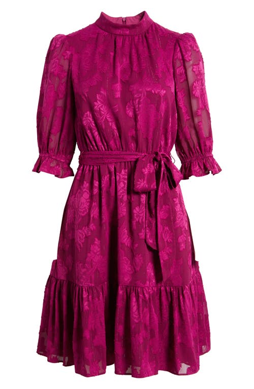 Eliza J Floral Jacquard Metallic Stripe Chiffon Dress In Pink