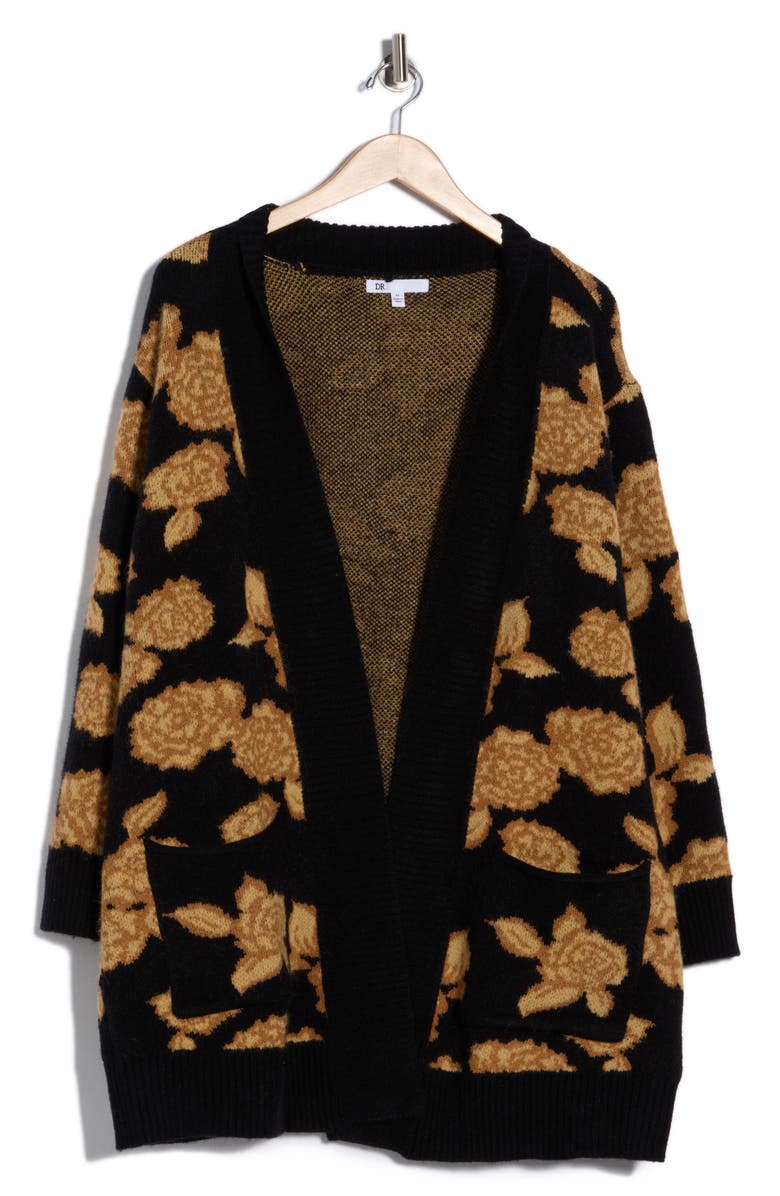 DR2 by Daniel Rainn Pocket Longline Cardigan, Main, color, Black