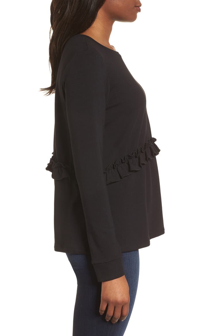 Ruffle Sweatshirt, Alternate, color, BLACK