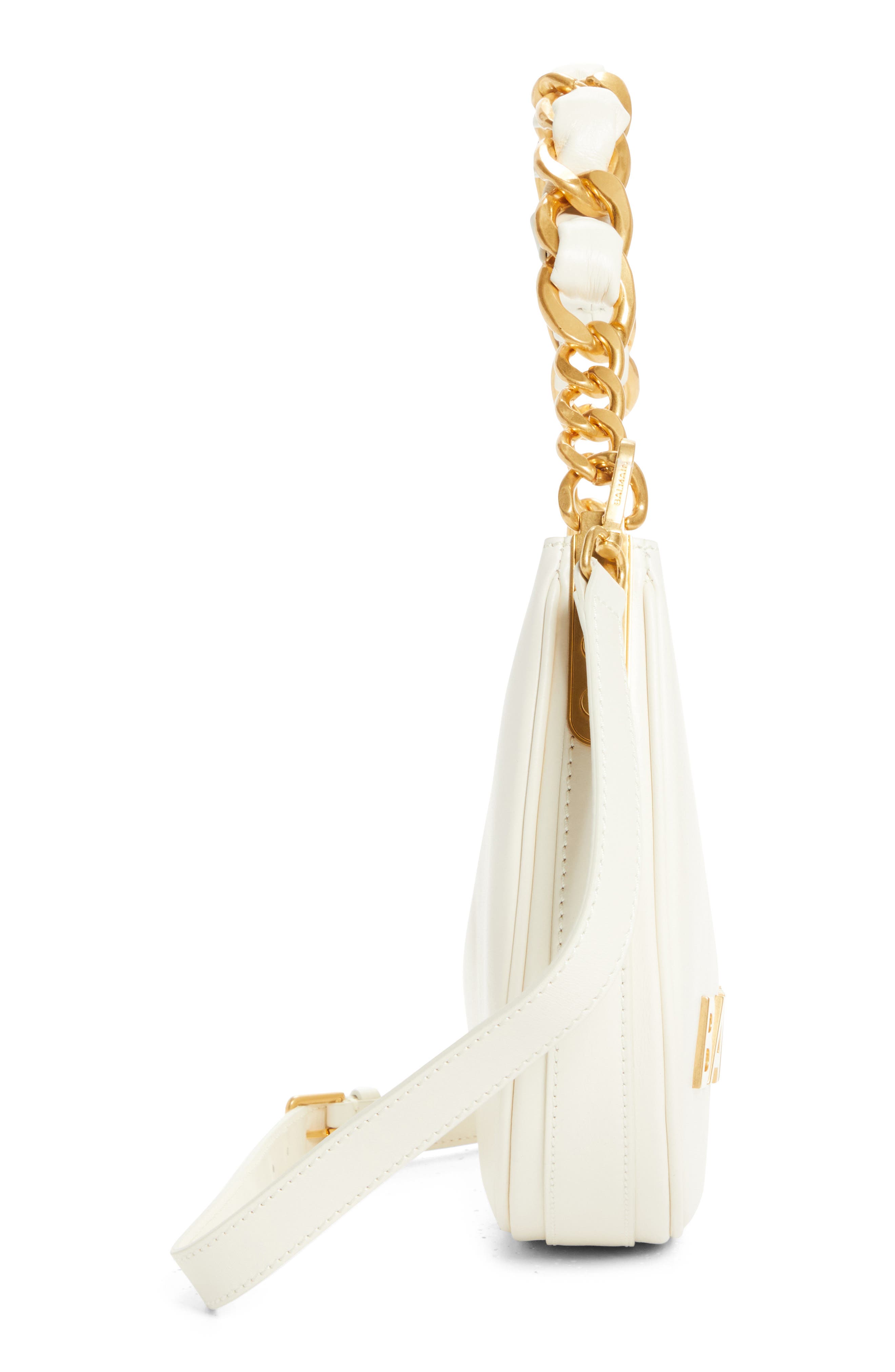 Balmain 1945 Moon Soft Crinkled Leather Shoulder Bag, Alternate, color, Cream