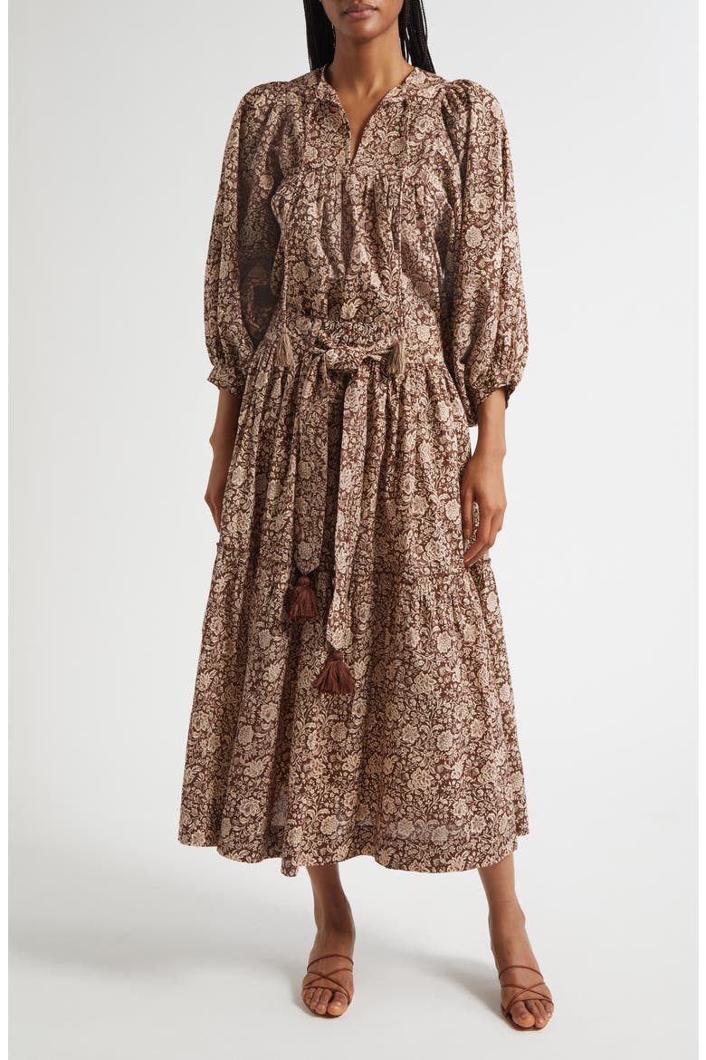 Franoise Floral Stripe Cotton Skirt, Alternate, color, COCOA FLORAL