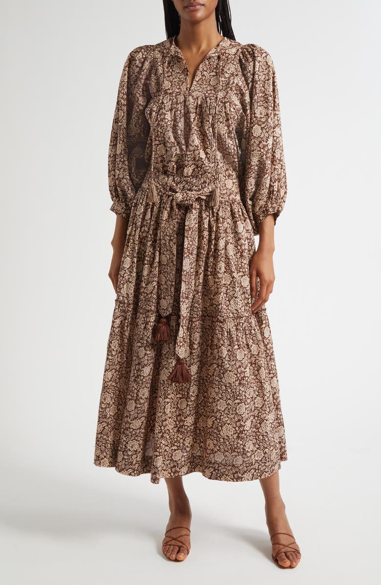 MILLE Franoise Floral Stripe Cotton Skirt, Alternate, color, Cocoa Floral