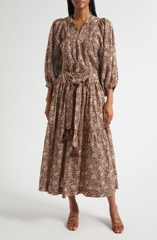 Mille Charlie Print Tie Neck Blouse In Brown