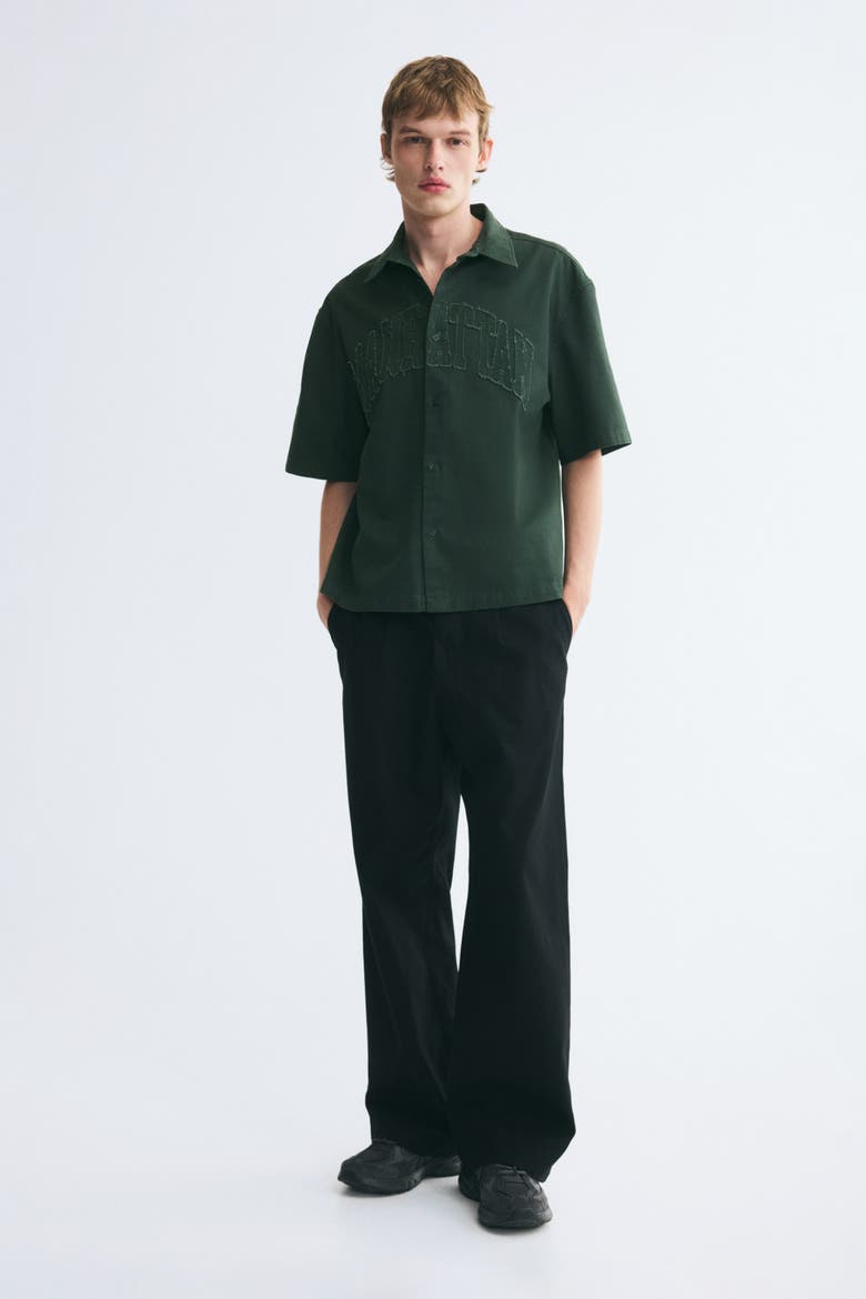 Relaxed-Fit Short-Sleeved Appliquéd Shirt, Alternate, color, Dark green/Manhattan