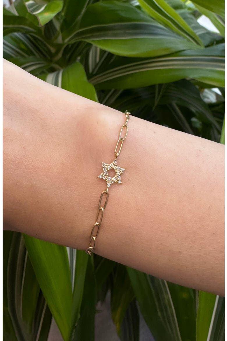 Love Letter Diamond Pavé Star of David Paper Clip Bracelet, Alternate, color, 14K YELLOW GOLD/ DIAMOND