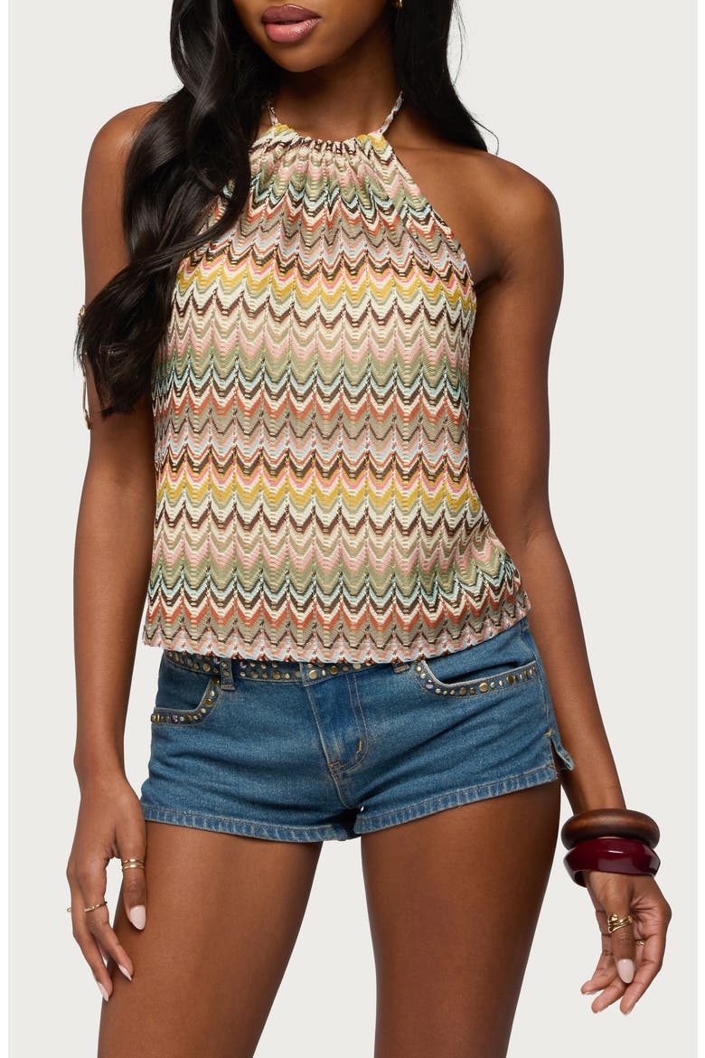Kelsie Zigzag Open Knit Halter Top, Main, color, MULTI