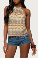 EDIKTED Kelsie Zigzag Open Knit Halter Top