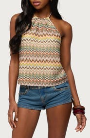 EDIKTED Kelsie Zigzag Open Knit Halter Top