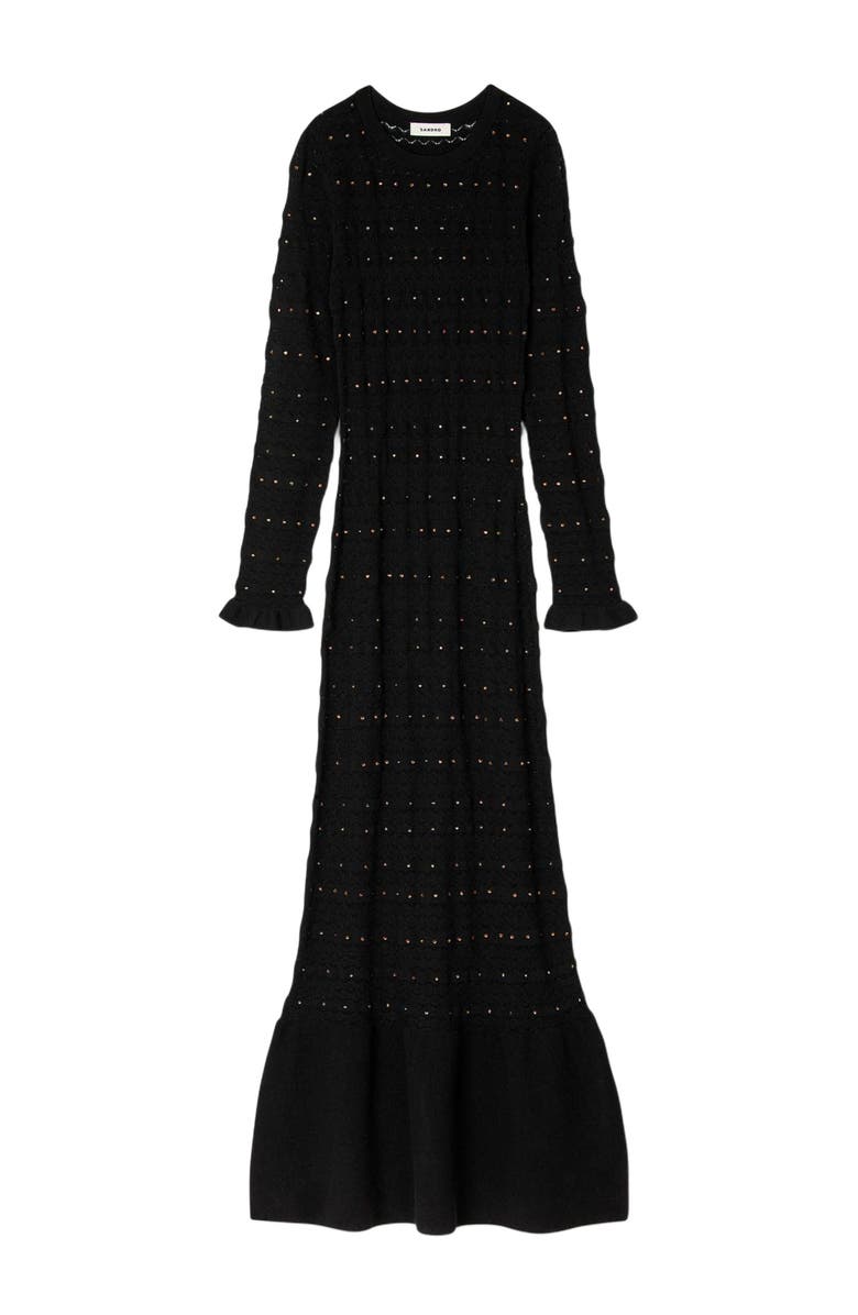 SANDRO Rhinestone knit maxi dress, Alternate, color, Black