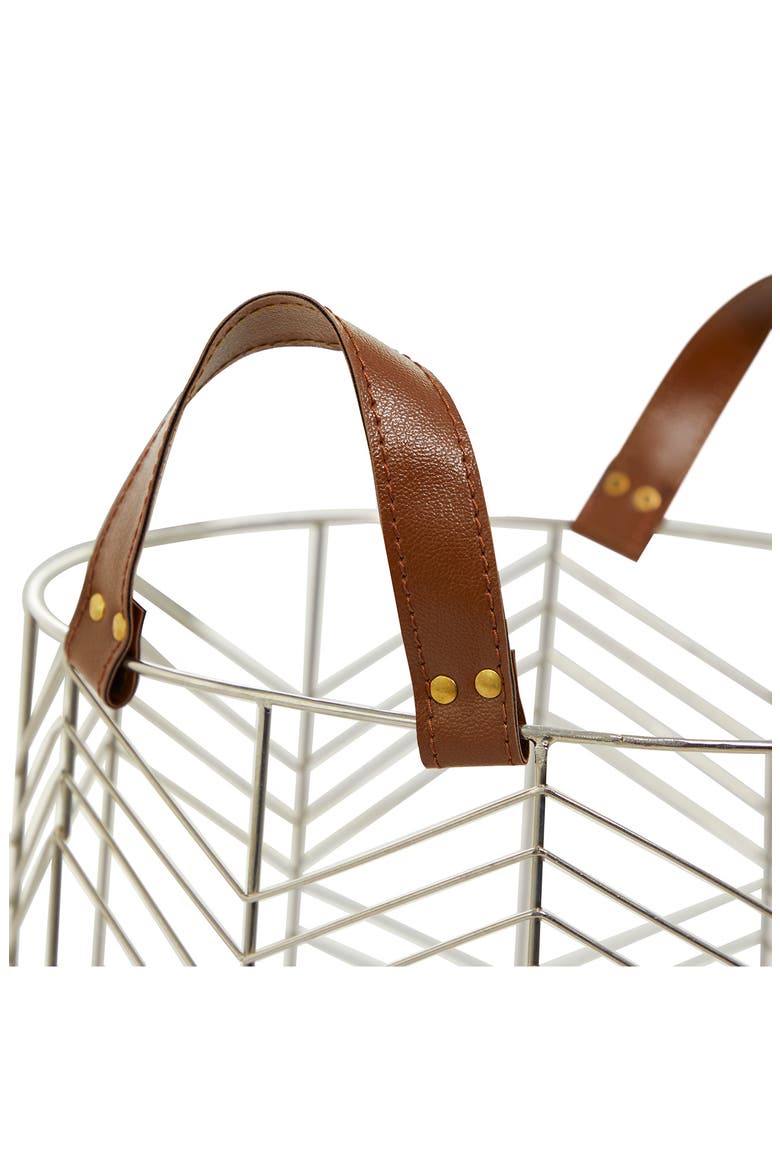 Silvertone Metal Glam Storage Basket with Faux Leather Handles - Set of 3, Alternate, color, SILVER