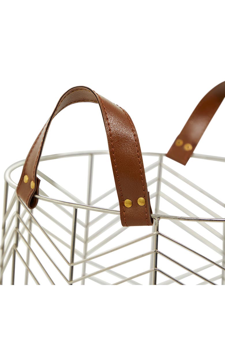 COSMO BY COSMOPOLITAN Silvertone Metal Glam Storage Basket with Faux Leather Handles - Set of 3, Alternate, color, Silver