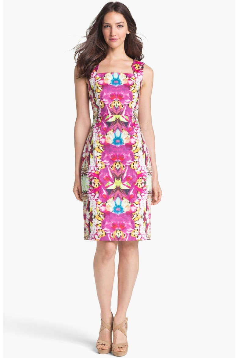 Stretch Cotton Sheath Dress, Main, color, VIBRANT ORCHID MULTI