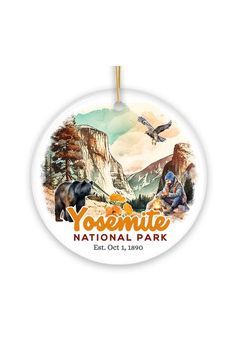 Yosemite Watercolor Bear And Hawk Ornament