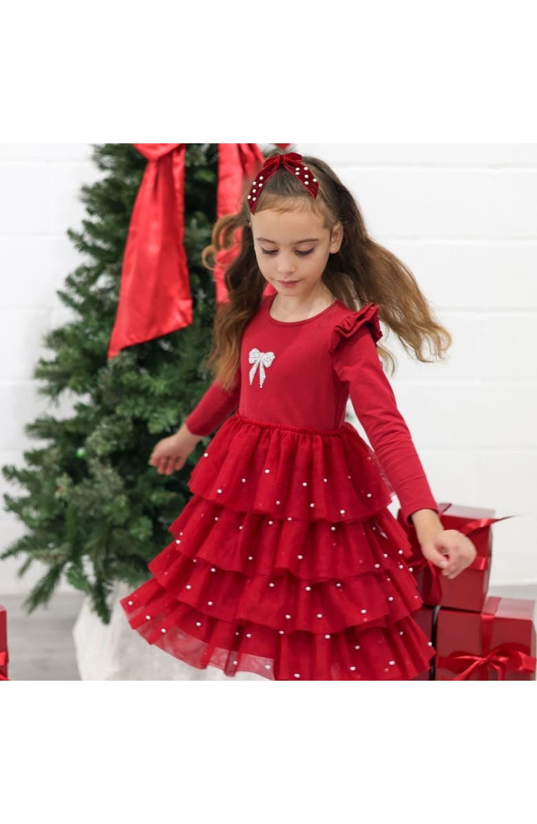 Sweet Wink Christmas Pearl Long Sleeve Tutu Dress, Alternate, color, Ruby Red