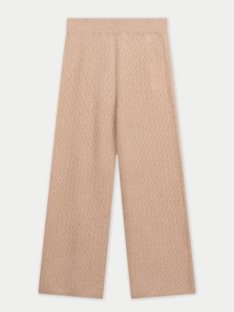 Wide-Leg Ajour Knit Cashmere Pants