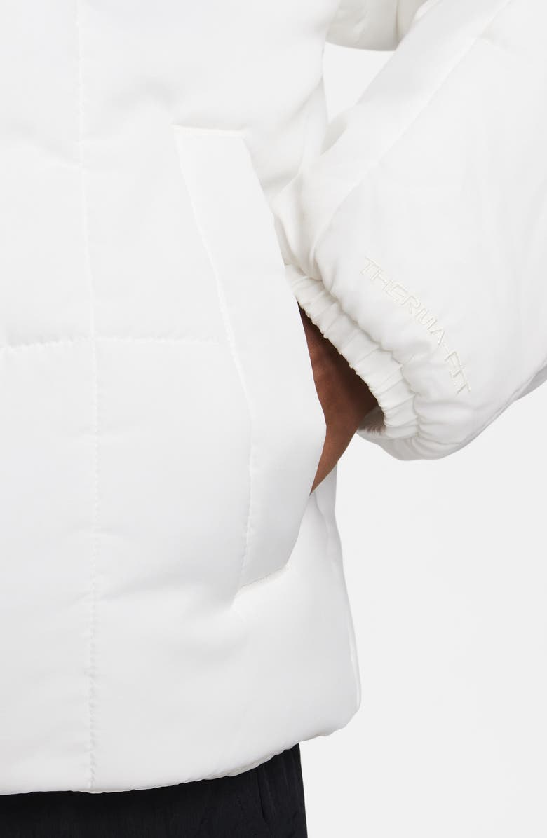 Nike Sportswear Classic Therma-FIT Hooded Water Repellent Puffer Jacket, Alternate, color, Sail/ Black