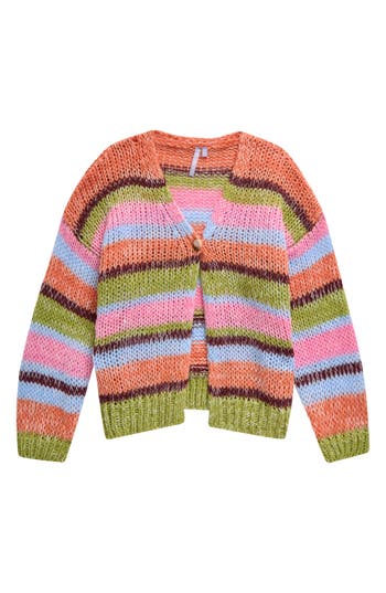 Good Luck Girl Kids' Stripe Cardigan In Orange Pink Stripe