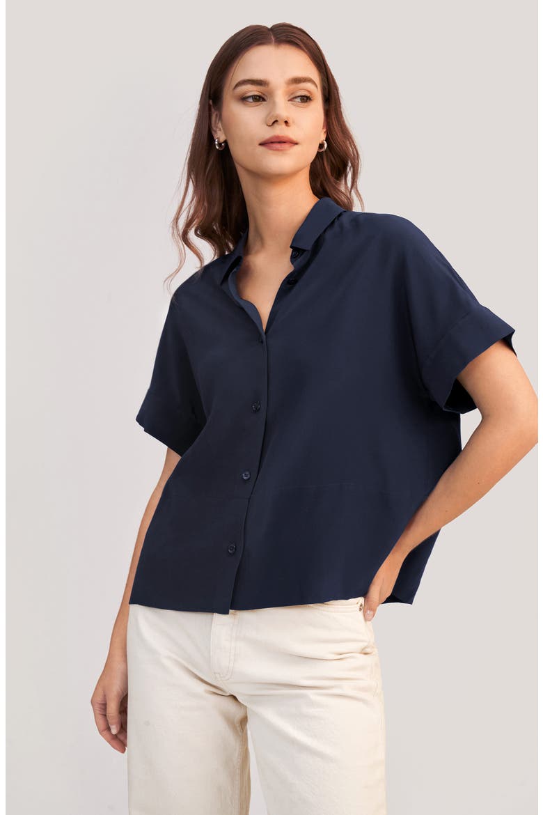 Women's Casual Short Sleeves Loose Silk T-Shirt, Alternate, color, Navy blue