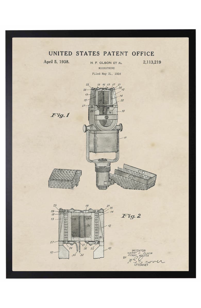 Antique Curiosities Microphone Patent in Black Frame, Main, color, NO COLOR