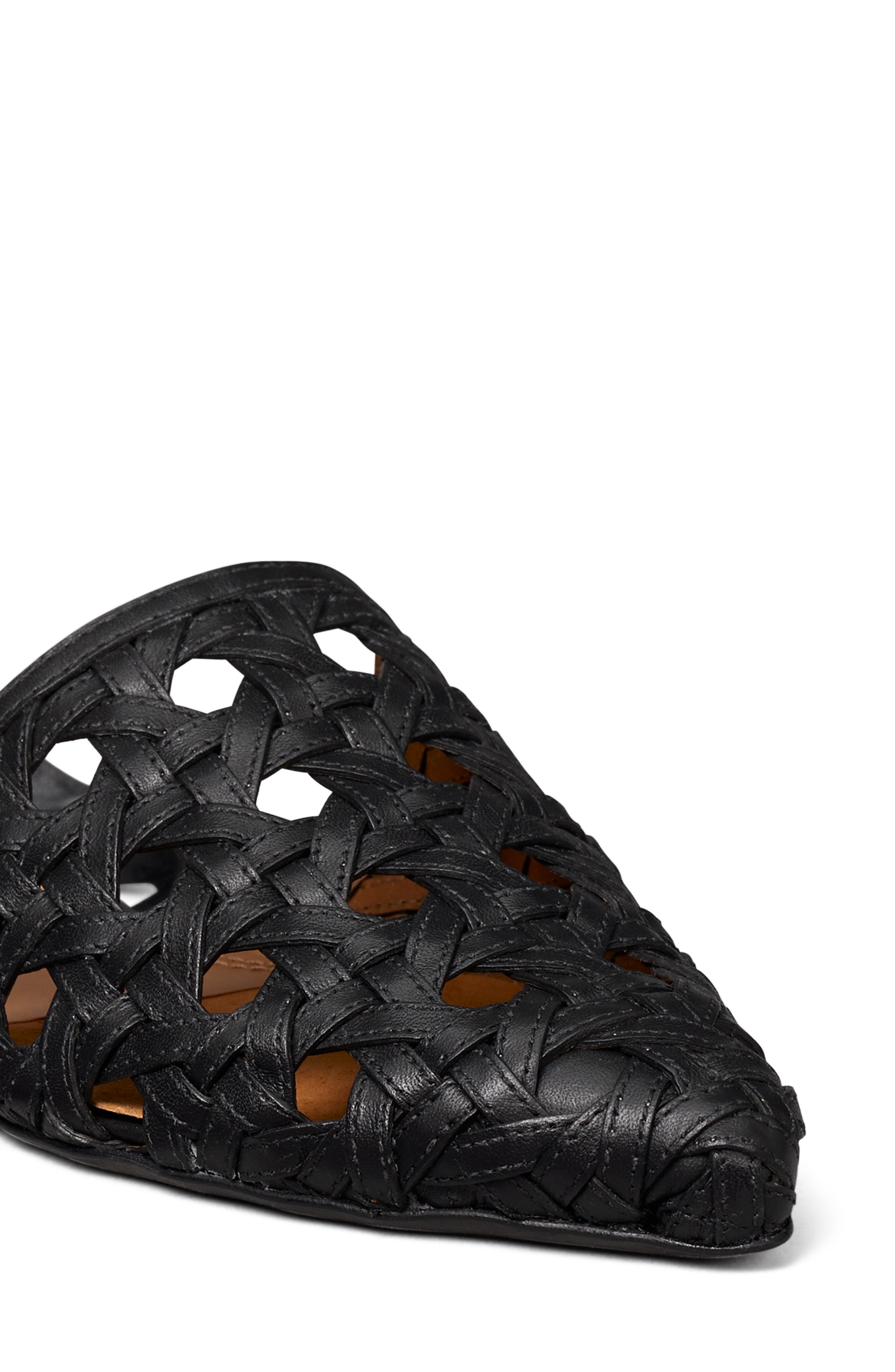 Tory Burch Basketweave Ankle Tie Pointed Toe Flat, Alternate, color, 