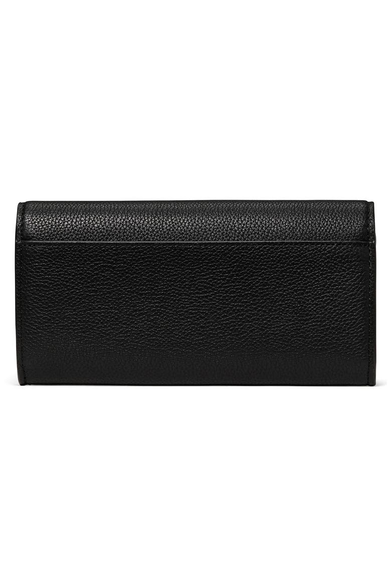 deco large pebbled leather flat wallet, Alternate, color, BLACK
