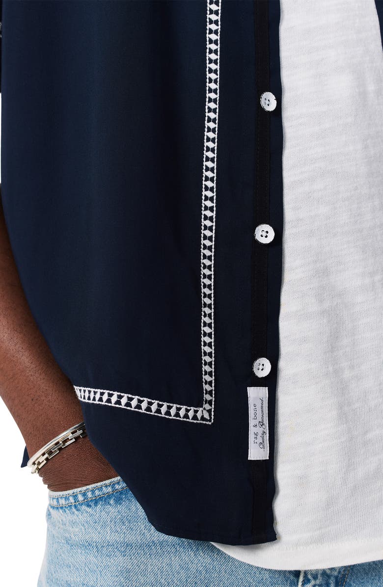 rag & bone Dalton Embroidered Short Sleeve Button-Up Shirt, Alternate, color, Blue