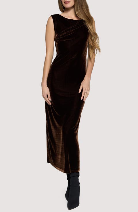 Woodland Hour Stretch Velvet Maxi Dress