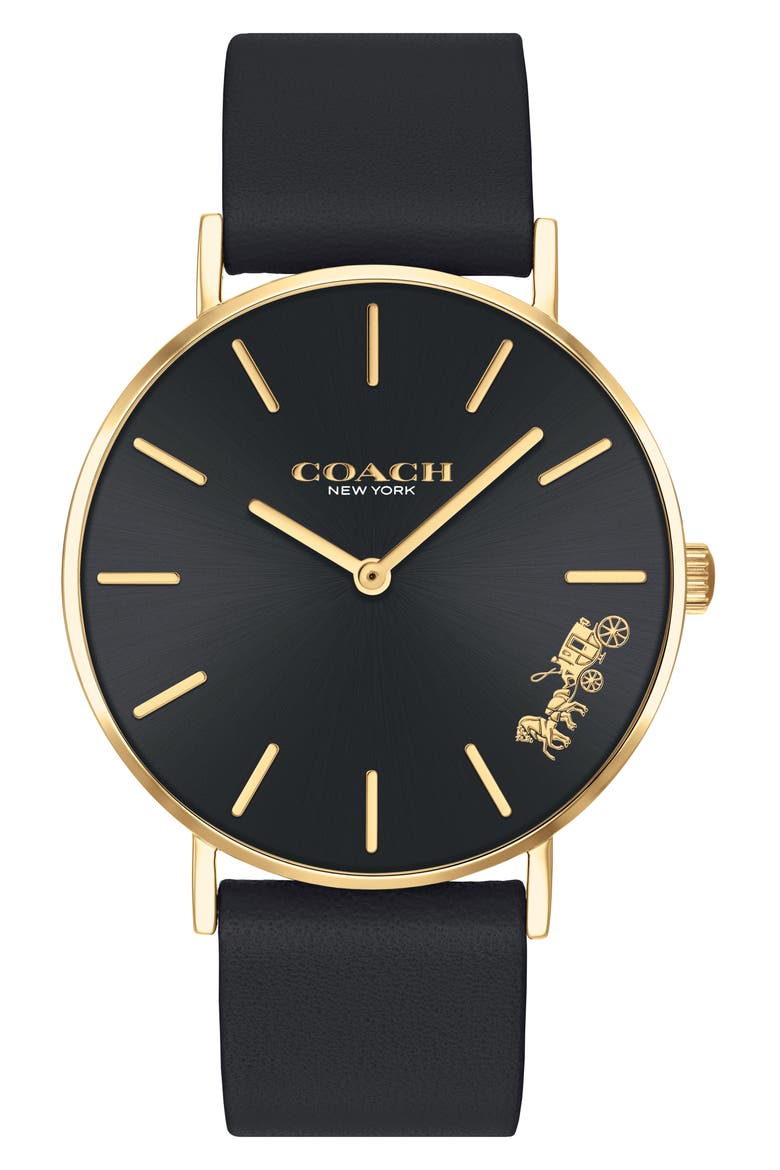 Perry Leather Strap Watch, 36mm, Main, color, BLACK