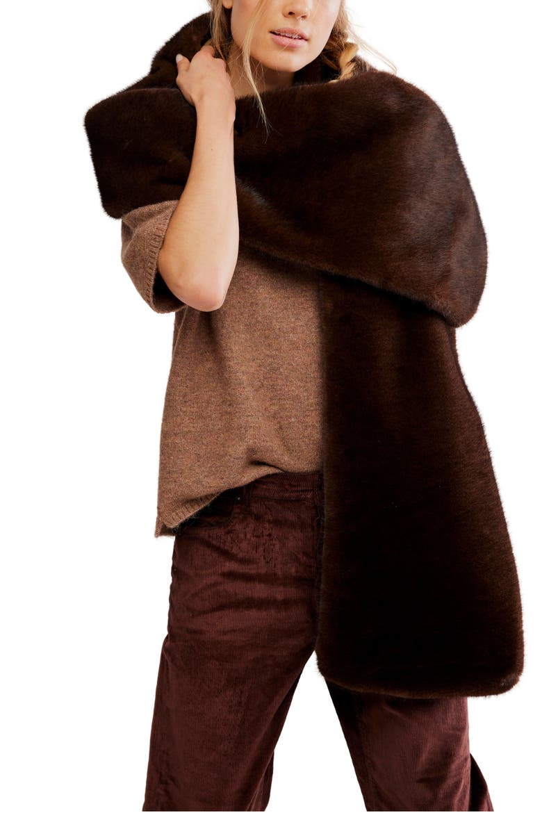 Snow Angel Faux Fur Scarf, Main, color, ESPRESSO