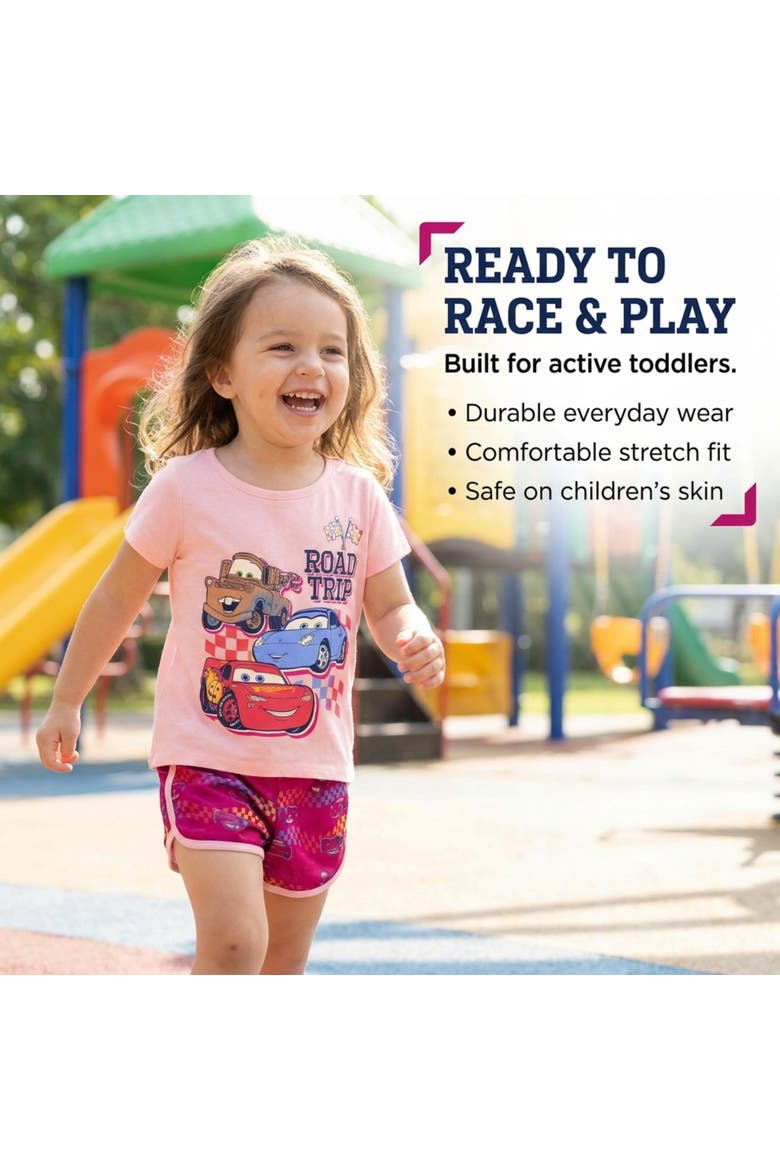 Cars 2-Piece T-Shirt and Dolphin Shorts Set, Alternate, color, Cars Pink Magenta