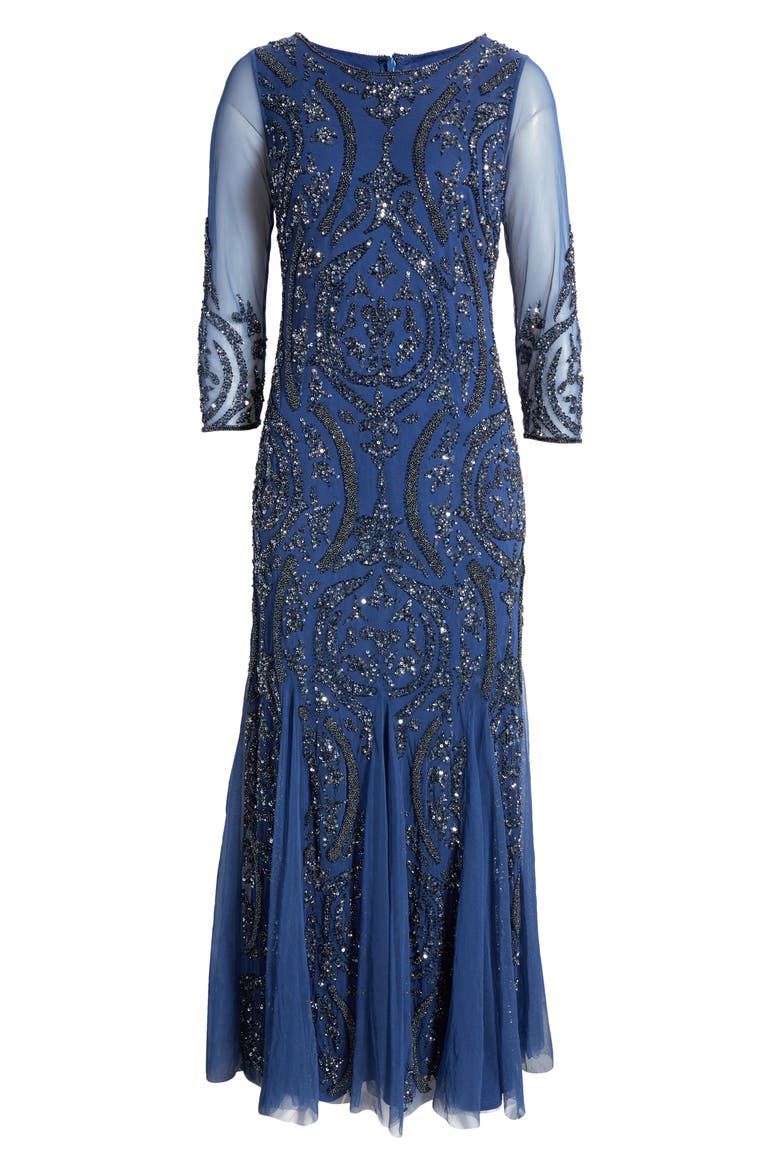 pisarro nights 3 4 sleeve beaded dress PISARRO NIGHTS BEADED V-NECK 3/4 SLEEVE SLATE COCKTAIL DRESS 18