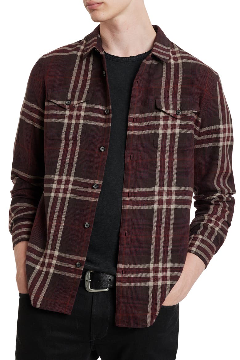 Dale Plaid Button-Up Shirt, Main, color, MERLOT