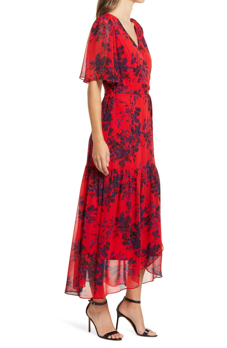 Donna Ricco Floral Faux Wrap Flutter Sleeve Dress, Alternate, color, 