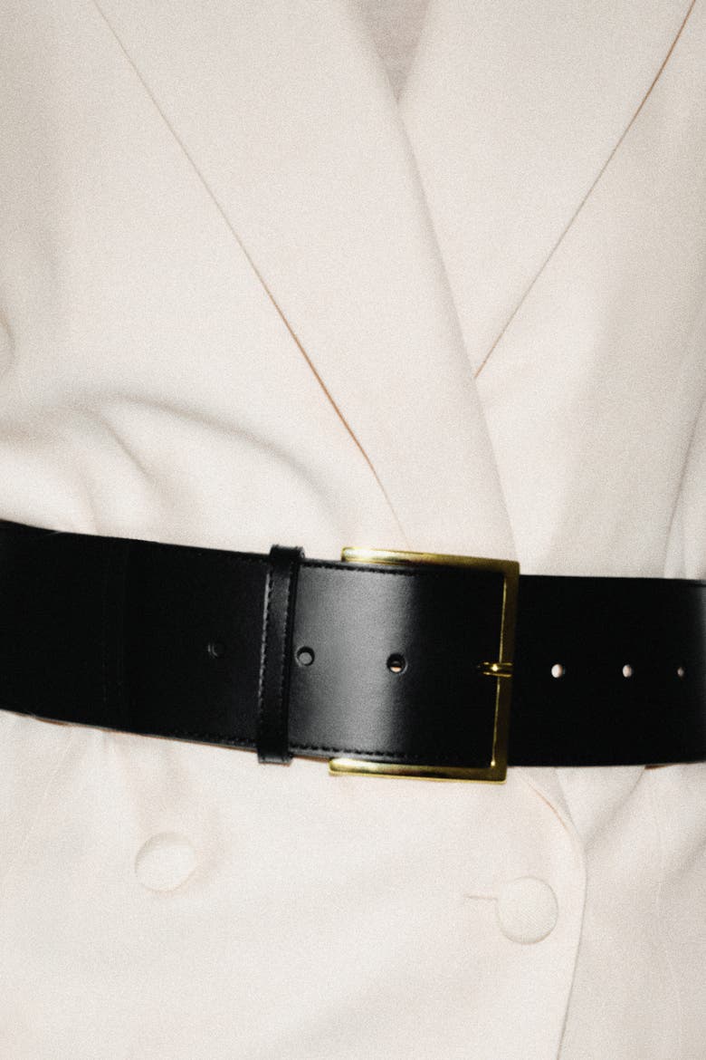 Low-waist Wide Leather Belt, Alternate, color, BLACK