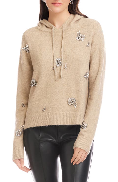 Crystal Embellished Knit Hoodie